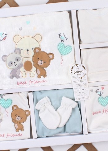 Nakışlı Mavi Pamuk Bebek Uyku Seti - Görsel 3