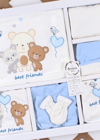 Nakışlı Mavi Pamuk Bebek Uyku Seti - Görsel 4