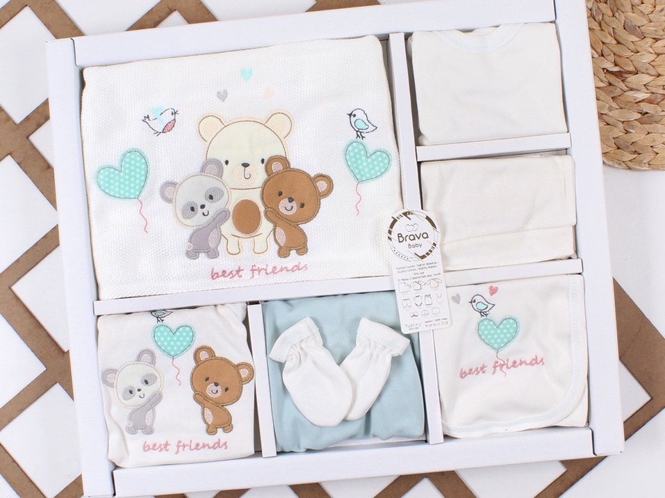 Nakışlı Mavi Pamuk Bebek Uyku Seti - Görsel 3