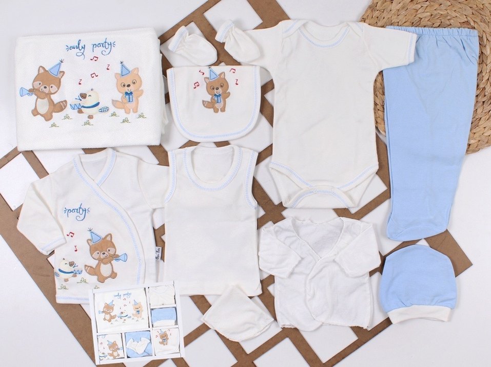 Mavi Nakışlı Pamuk Bebek Uyku Seti - Görsel 2