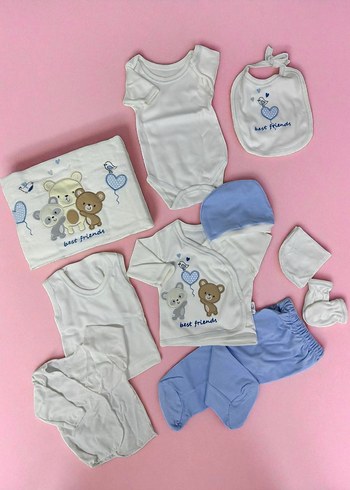 Mavi Bohem Uzun Kollu Pamuk Bebek Takımı - Görsel 3