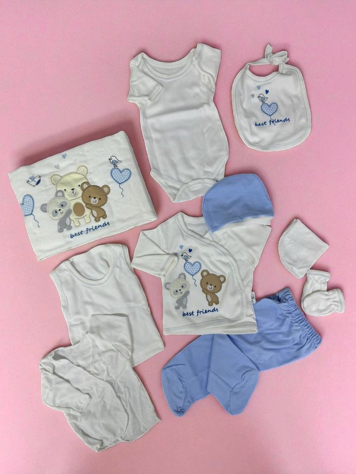 Mavi Bohem Uzun Kollu Pamuk Bebek Takımı - Görsel 3