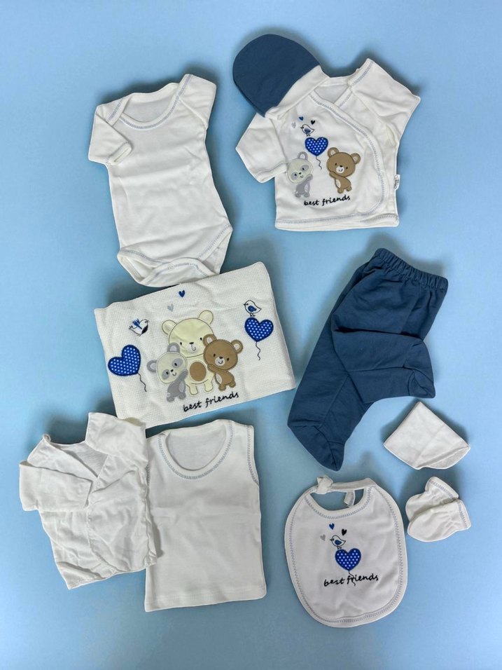 Mavi Bohem Uzun Kollu Pamuk Bebek Takımı - Görsel 2