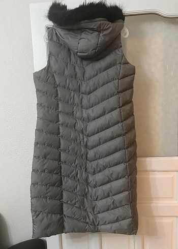 Siyah Kürklü Gri  Kadın Yelek - Görsel 2