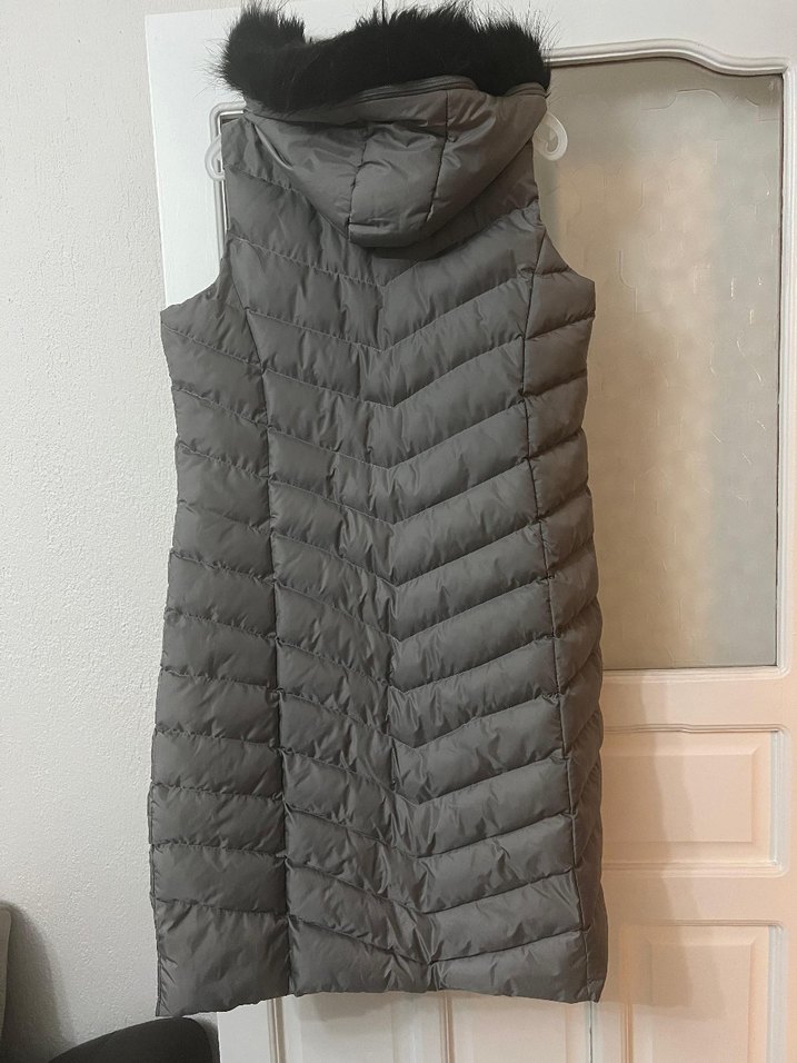 Siyah Kürklü Gri  Kadın Yelek - Görsel 2