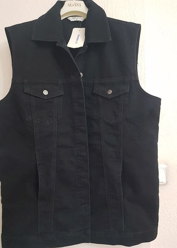 Siyah Kolsuz Denim Ceket - Görsel 4