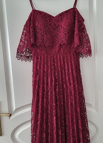 38 Beden bordo Renk Bordo Dantelli Elbise