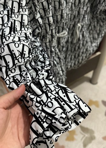 Diğer Düğmeli Kapüşonlu Desenli Gri Kadın Ceketi dior