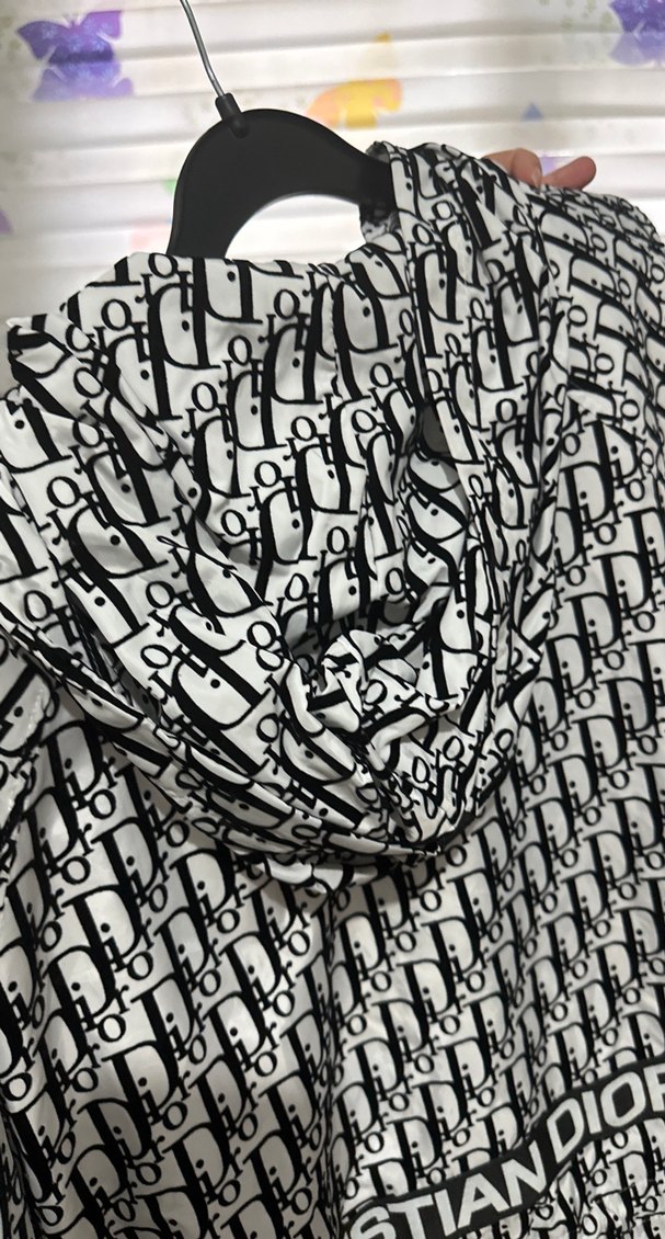 Düğmeli Kapüşonlu Desenli Gri Kadın Ceketi dior - Görsel 5