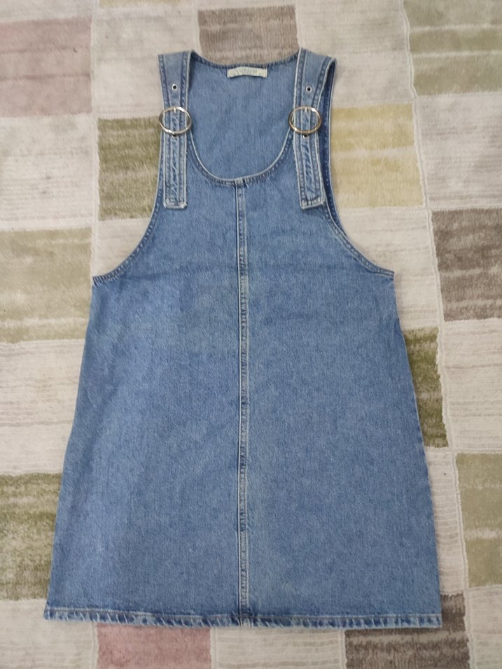 Kadın Mavi Denim Kısa Salopet - Görsel 3