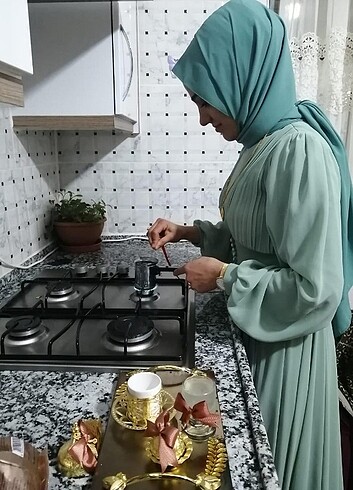 Diğer Şub yeşili düğmeli sifon abiye