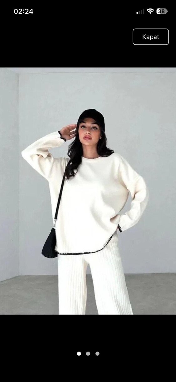 Beyaz Kadın Triko Takım Salaş Kesim - Görsel 2