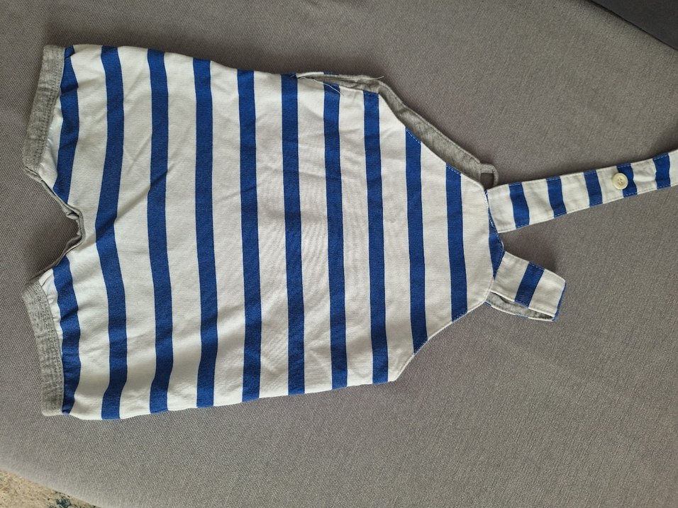 Mavi Çizgili Erkek Çocuk Düğmeli Tulum - Görsel 3