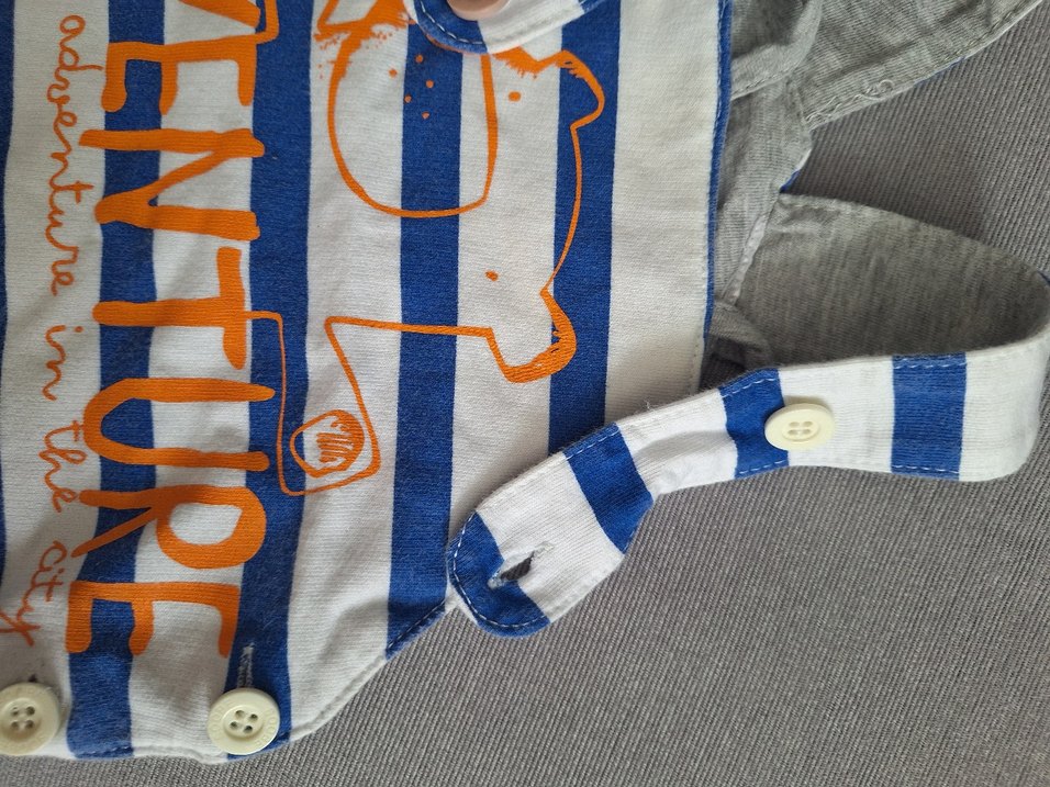 Mavi Çizgili Erkek Çocuk Düğmeli Tulum - Görsel 2