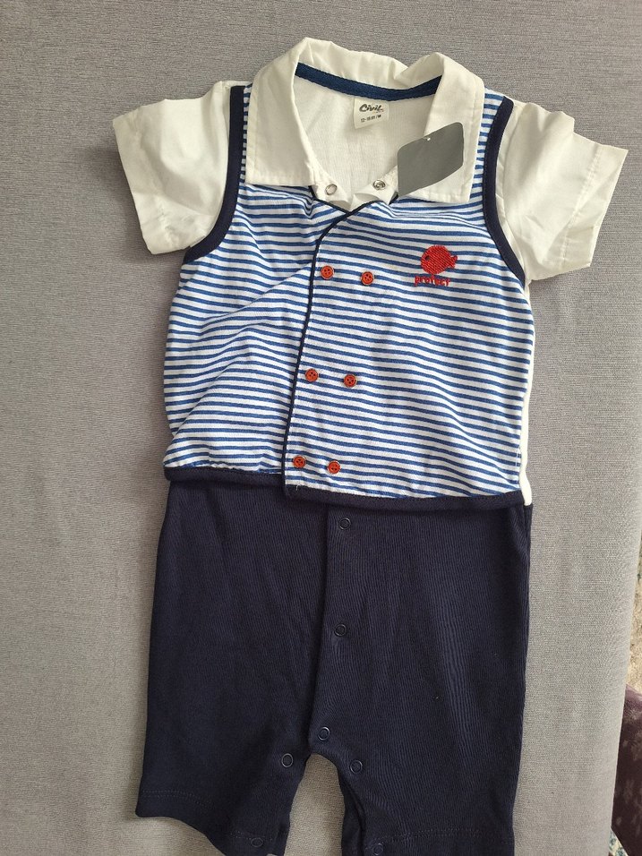 Düğmeli Çizgili Bebek Erkek Tulum - Görsel 2