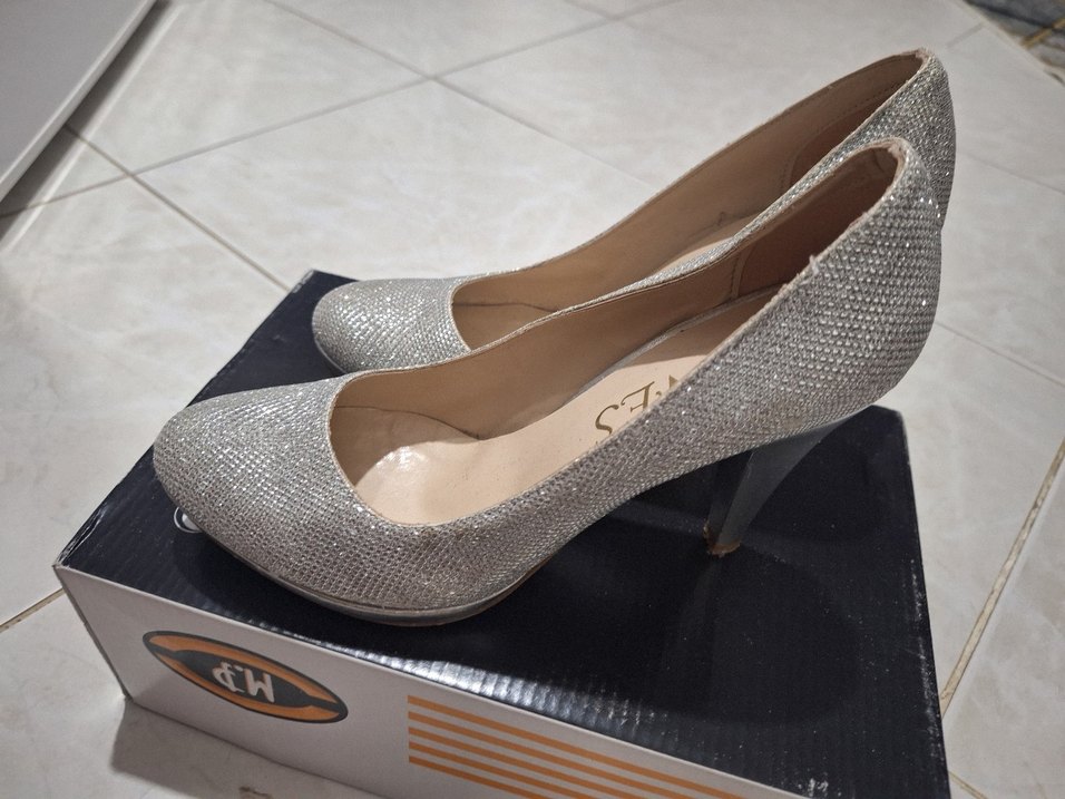 Gri Simli Stiletto Yılan Desenli Kadın Topuklu Ayakkabı - Görsel 3