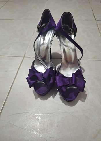 Mor Fırfırlı Yüksek Topuklu Kadın Abiye Ayakkabı - Görsel 2