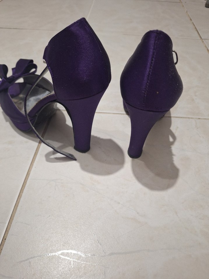 Mor Fırfırlı Yüksek Topuklu Kadın Abiye Ayakkabı - Görsel 3