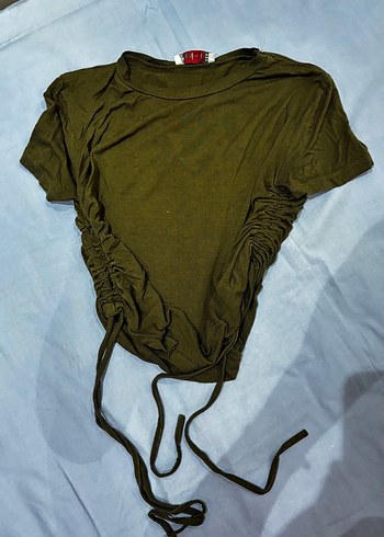 Kadın Koyu Yeşil Keten Drapeli Crop Top