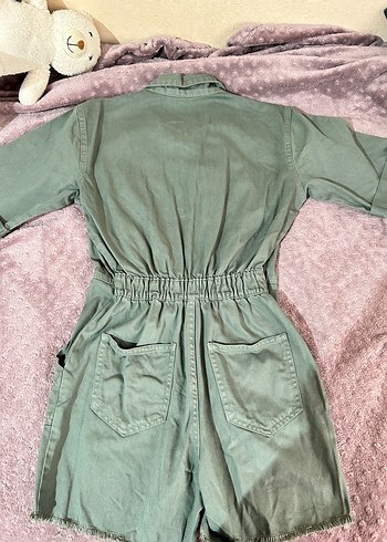 Kadın Haki Denim Kısa Tulum - Görsel 5