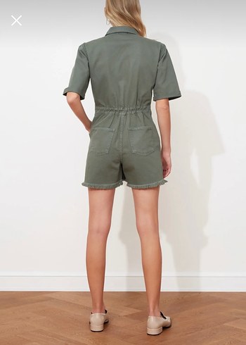 Kadın Haki Denim Kısa Tulum - Görsel 3