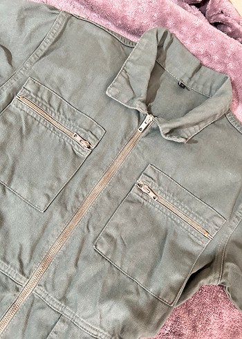 Kadın Haki Denim Kısa Tulum - Görsel 6