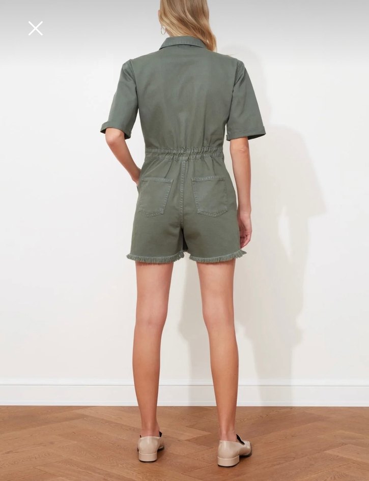 Kadın Haki Denim Kısa Tulum - Görsel 3