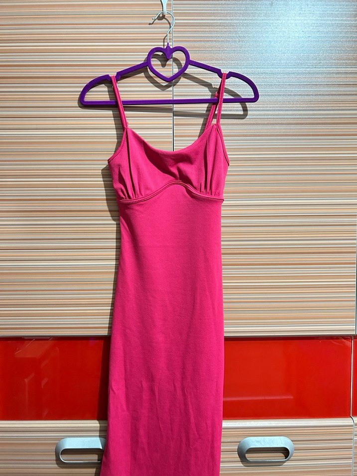 Pembe Askılı Uzun Kalem Elbise - Görsel 4