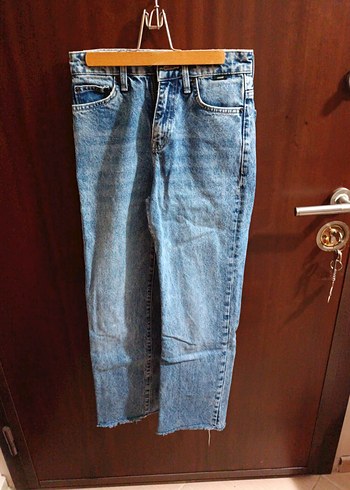 diğer Beden Gri Yıkamalı Bol Kesim Midi Kot Pantolon