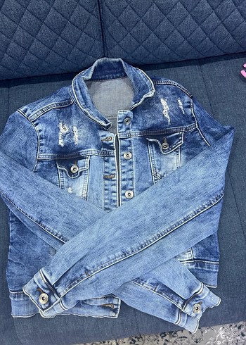 s Beden Düğmeli Mavi Kadın Denim Ceket