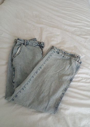36 Beden Buz mavisi Bol Kesim Kadın Denim Pantolon