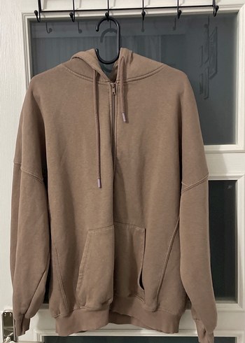 Kadın Kahverengi Kapüşonlu Fermuarlı Sweatshirt