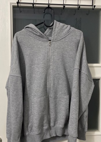 Gri Fermuarlı Rahat Kesim Sweatshirt
