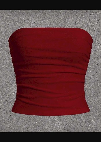 kırmızı yanları büzgülü straplez üst/crop