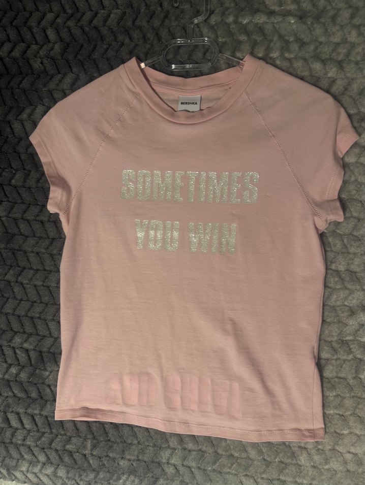 bershka pembe simli yazılı crop - Görsel 2