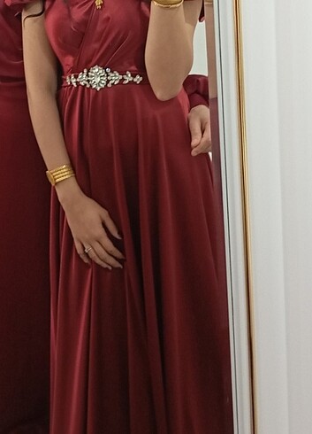 BORDO SATEN ELBİSE