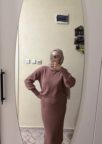 38 Beden pembe Renk Pembe Boğazlı Kadın Triko Kazak takım