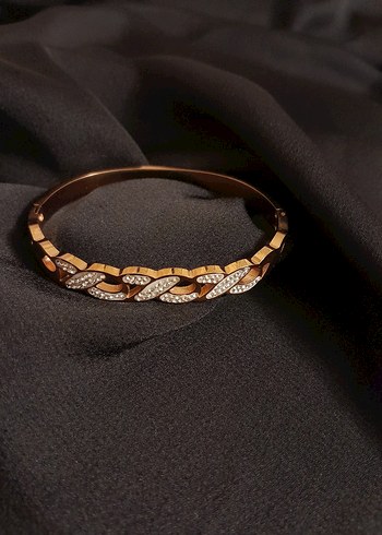 Taş Detaylı Parlak Gold Bilezik