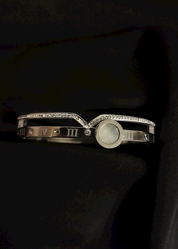 Su Yolu Desenli Taşlı Silver Bilezik