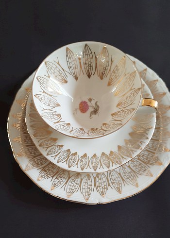 Trio Altın Desenli Avrupa Vintage Porselen
