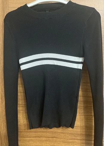 s Beden siyah Renk Çizgili Siyah Kadın Triko Sweatshirt