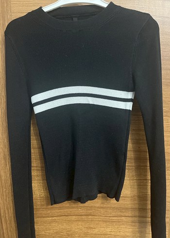 s Beden Çizgili Siyah Kadın Triko Sweatshirt