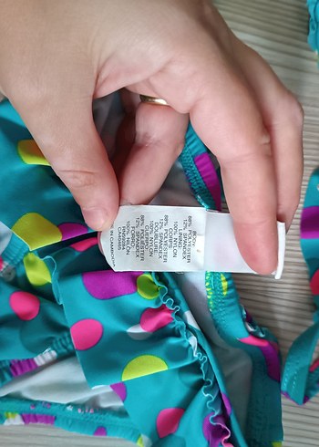 6-9 Ay Beden turkuaz Renk Puantiye Desenli Turkuaz Kız Bikini
