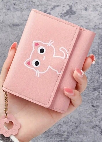 Sevimli Kedi Temalı Pembe Kadın Cüzdanı