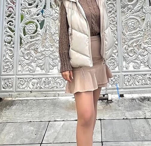 s Beden camel Renk Kadife mini etek