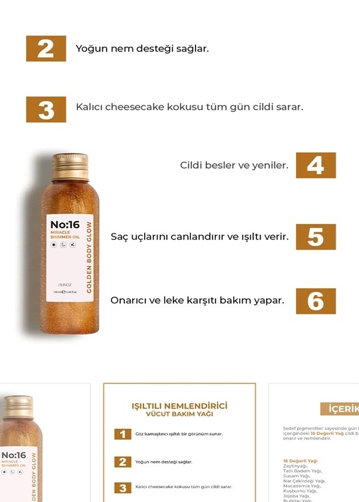 Sinoz No:6 Mucizevi Işıltılı Saç ve Vücut Bakım Yağı 100 mil - Görsel 2