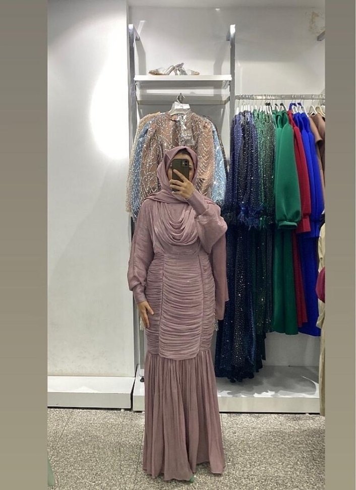 Pembe Uzun Kol Bohem Şık Elbise - Görsel 2