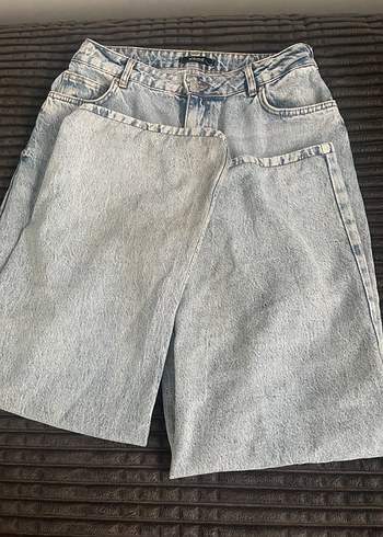 Düğmeli Bol Kesim Midi Kot Pantolon - Görsel 3