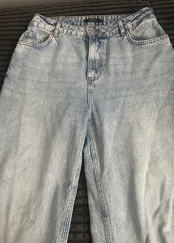 Düğmeli Bol Kesim Midi Kot Pantolon - Görsel 2