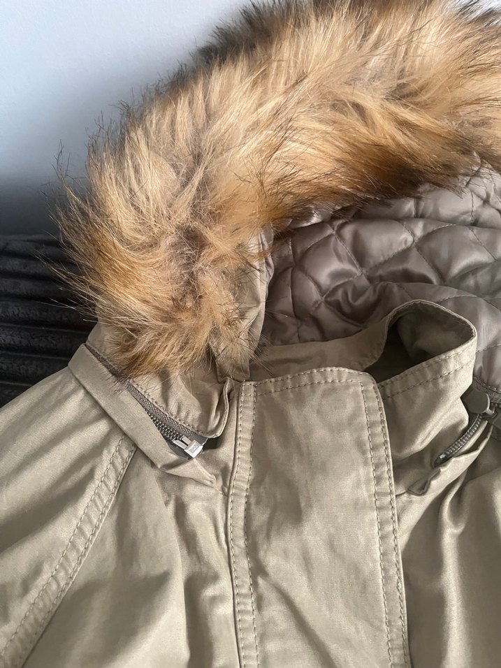 Kürk Detaylı Bej Midi Kadın Ceket - Görsel 2